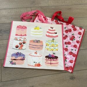 Homegoods TJMaxx Marshalls Cherry Checkered Print & Cake Print Tote Bags NWOT